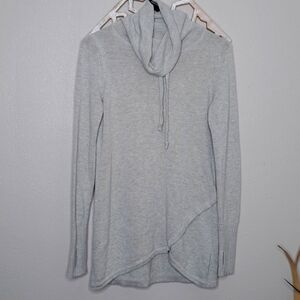 Akini Women’s Thumb Hole Sweater Gray Cowl Neck with Tie XS